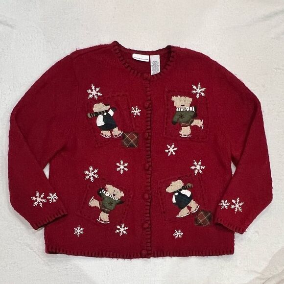 Croft & Barrow Skating Bears Silk Wool Sweater Size XL - Picture 6 of 13